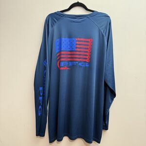Columbia PFG Shirt Men 4XT Navy Blue Tackle Fish American Flag Patriotic Fishing